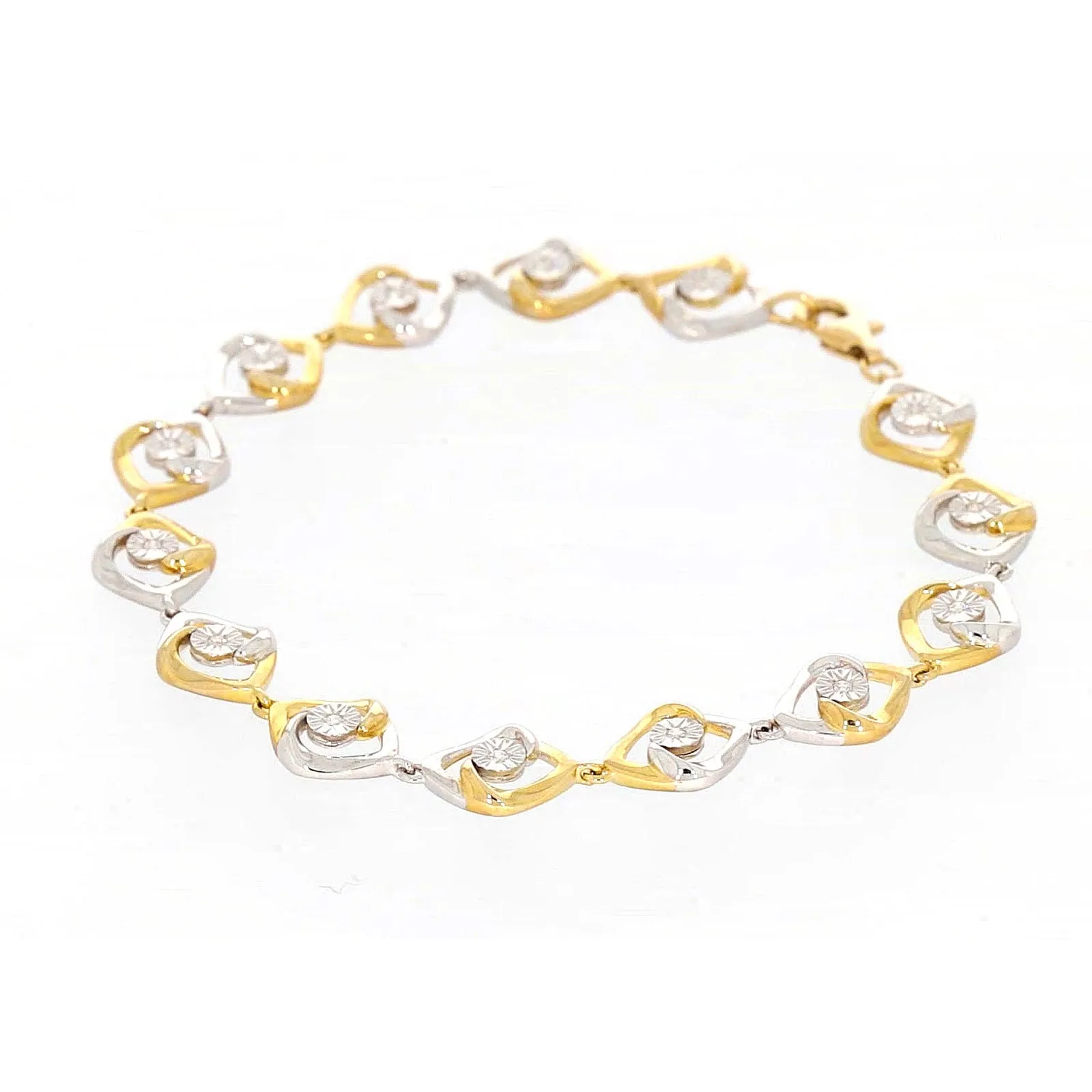 9ct Two Tone Gold with 0.12 CARAT tw of Diamonds Bracelet