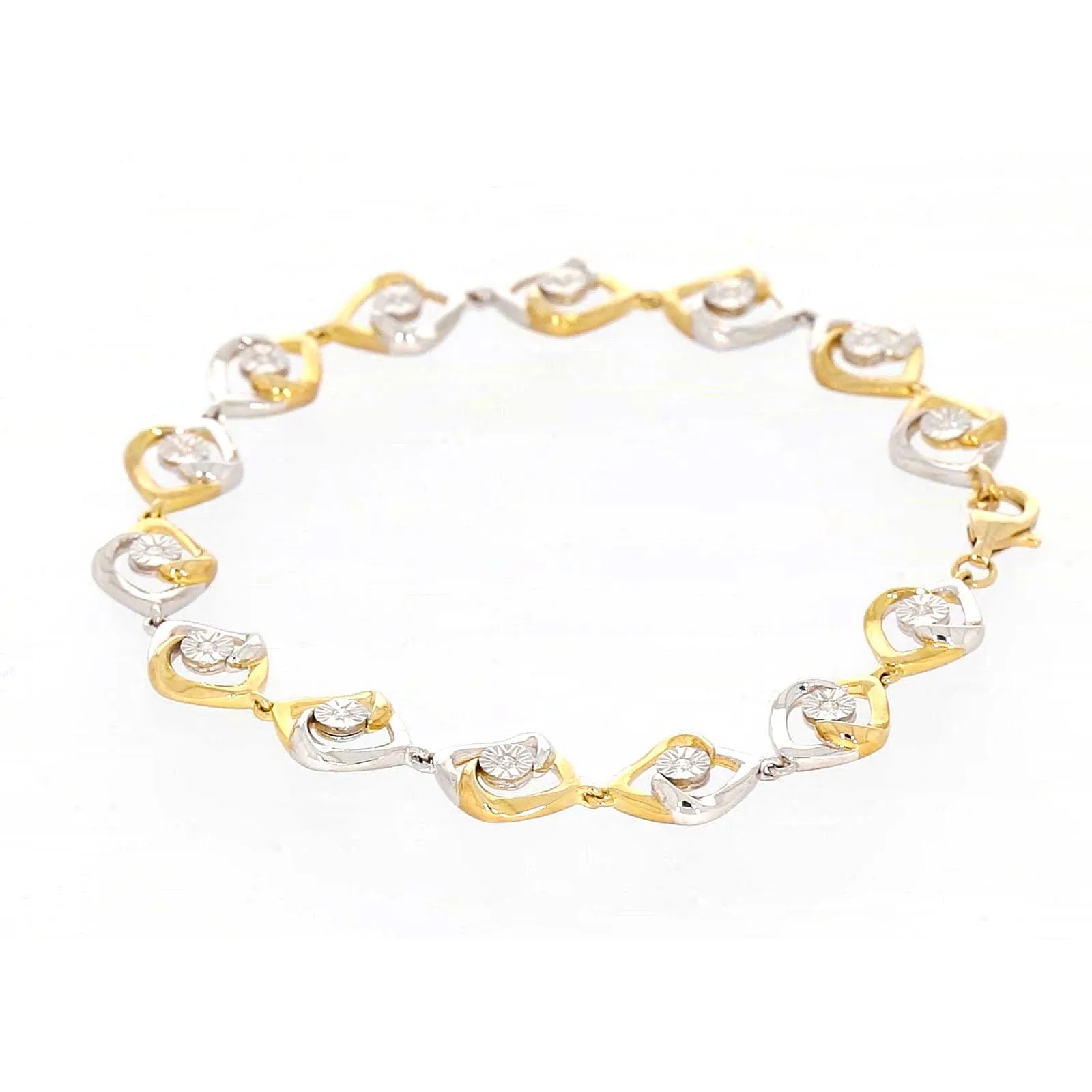 9ct Two Tone Gold with 0.12 CARAT tw of Diamonds Bracelet