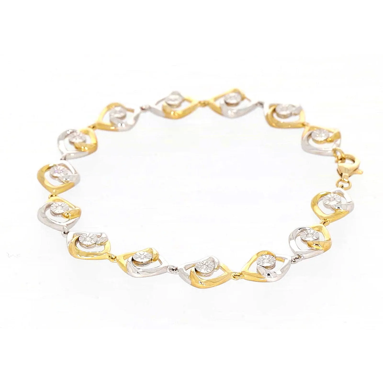 9ct Two Tone Gold with 0.12 CARAT tw of Diamonds Bracelet