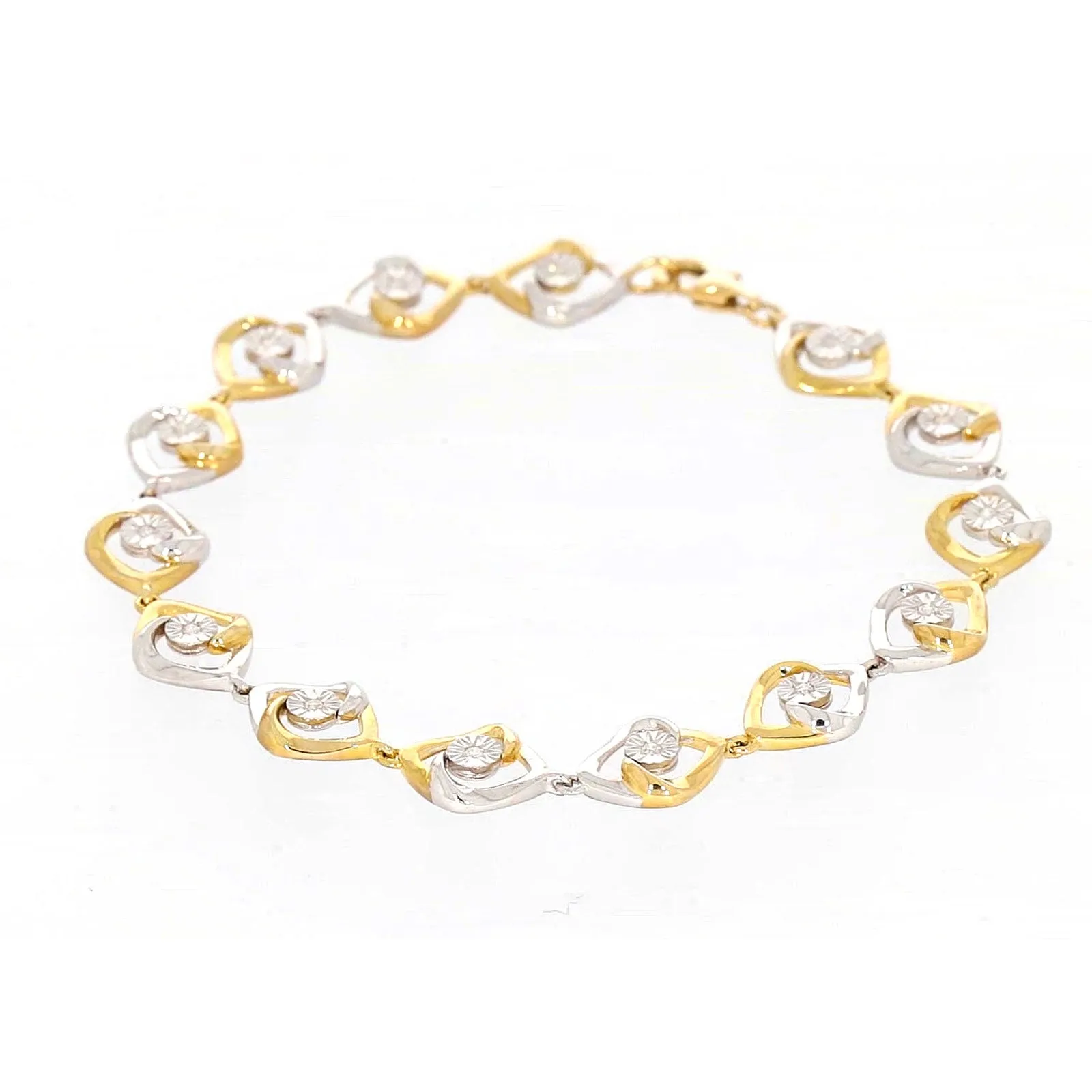 9ct Two Tone Gold with 0.12 CARAT tw of Diamonds Bracelet