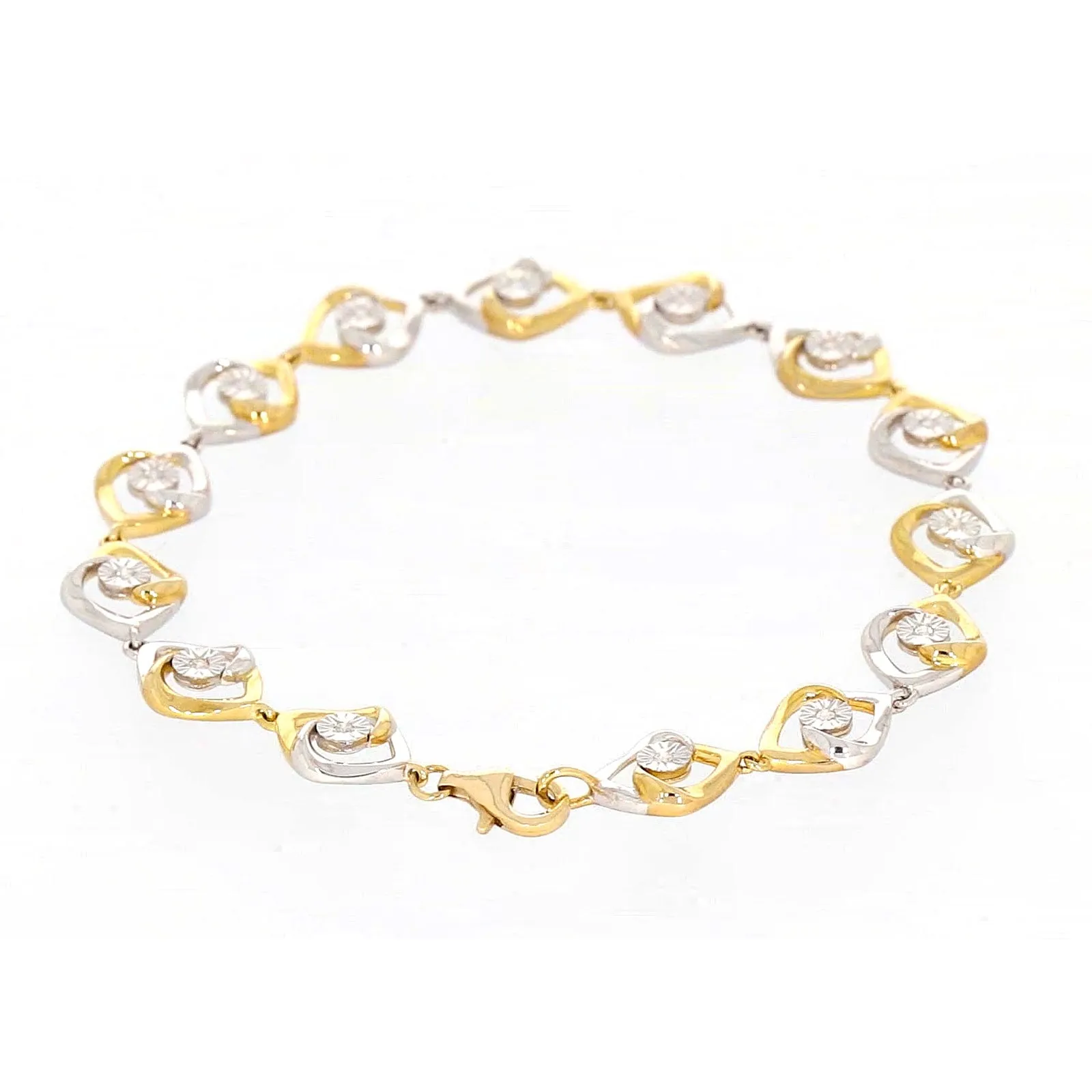 9ct Two Tone Gold with 0.12 CARAT tw of Diamonds Bracelet