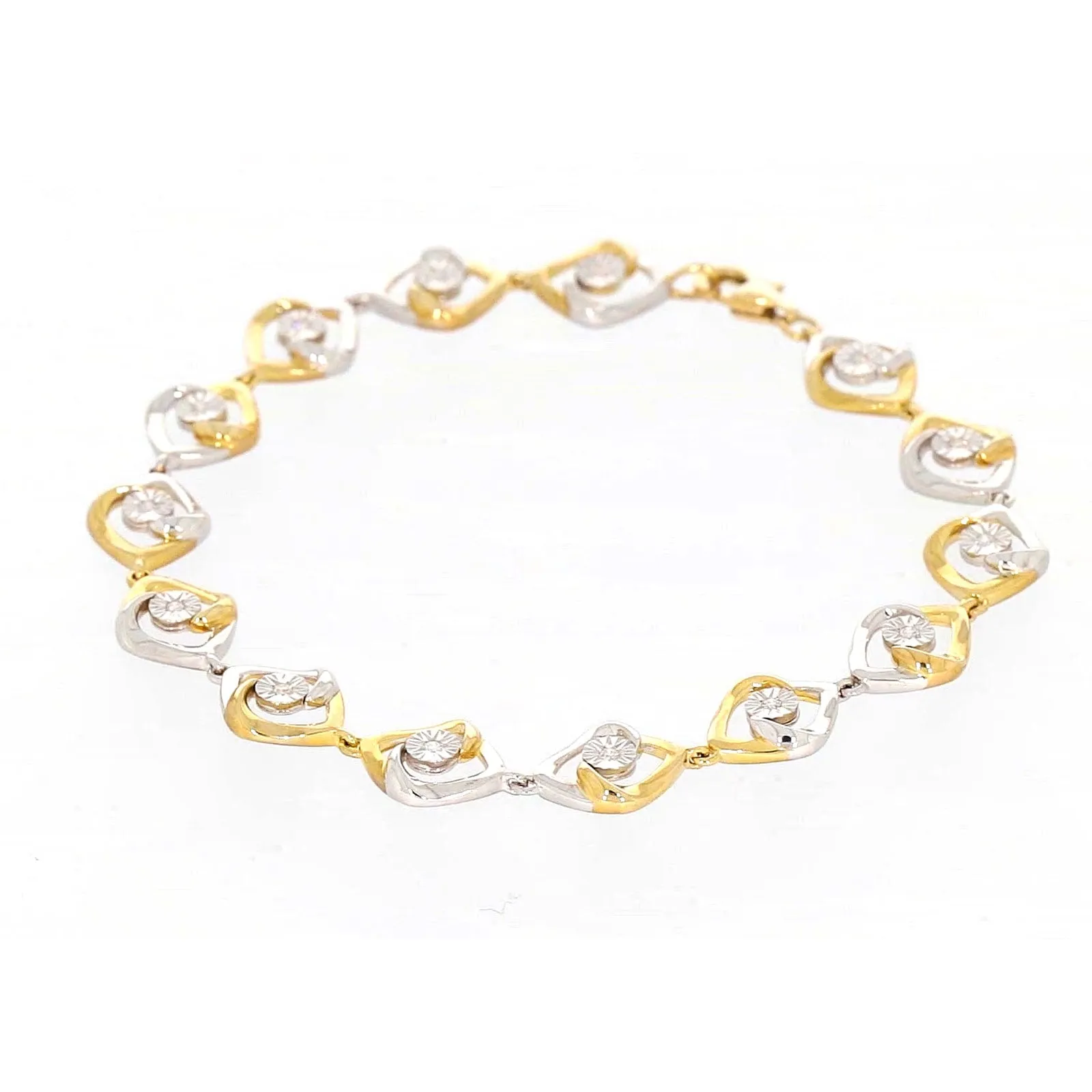 9ct Two Tone Gold with 0.12 CARAT tw of Diamonds Bracelet