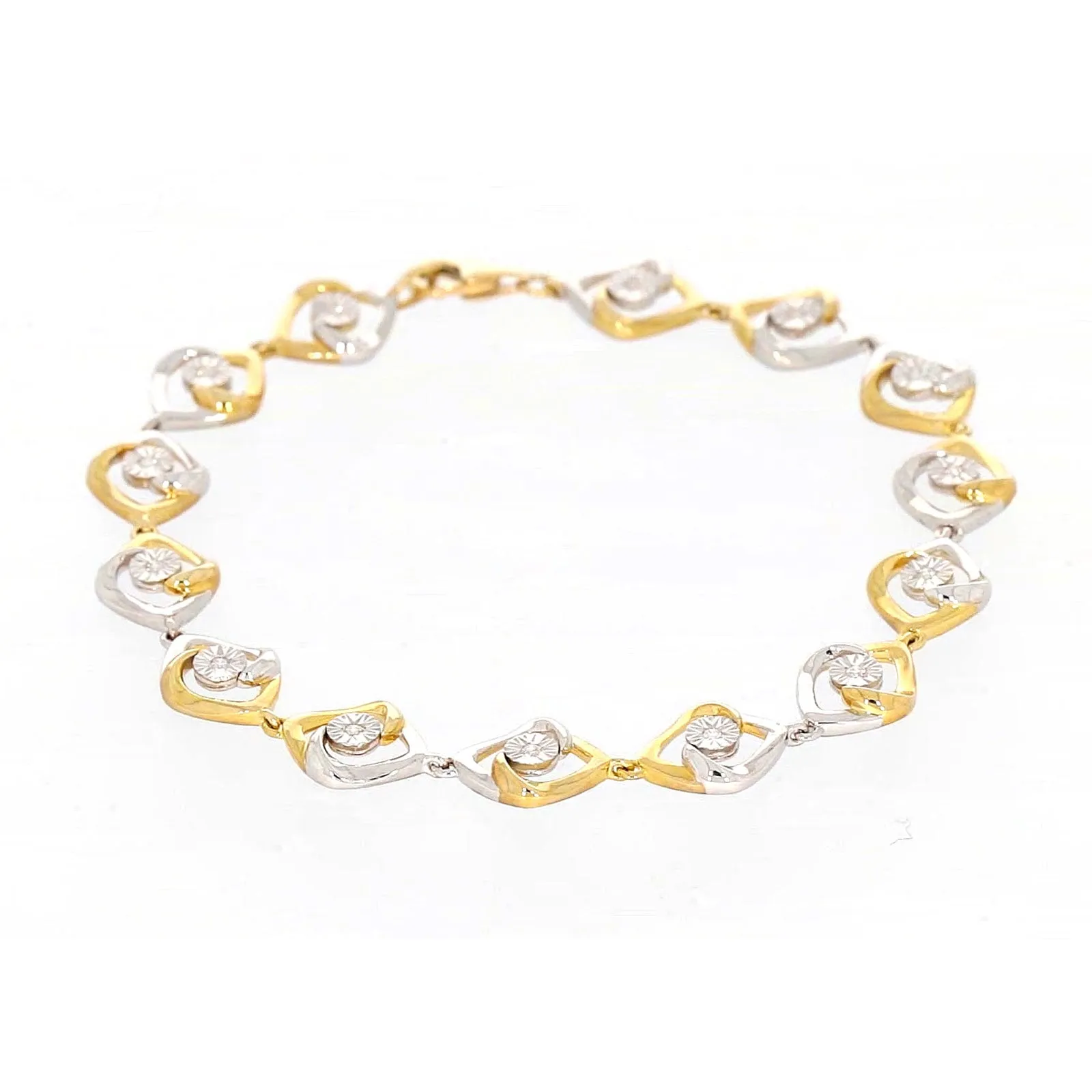 9ct Two Tone Gold with 0.12 CARAT tw of Diamonds Bracelet