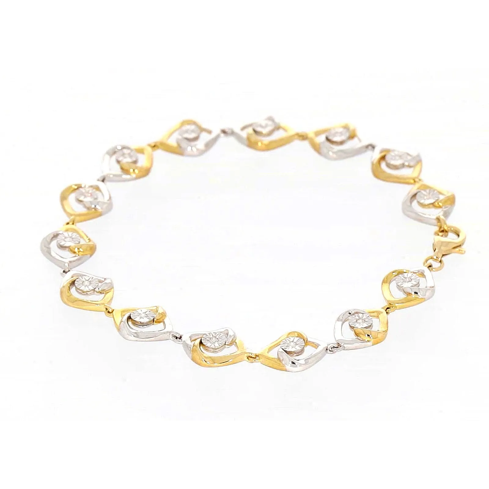 9ct Two Tone Gold with 0.12 CARAT tw of Diamonds Bracelet