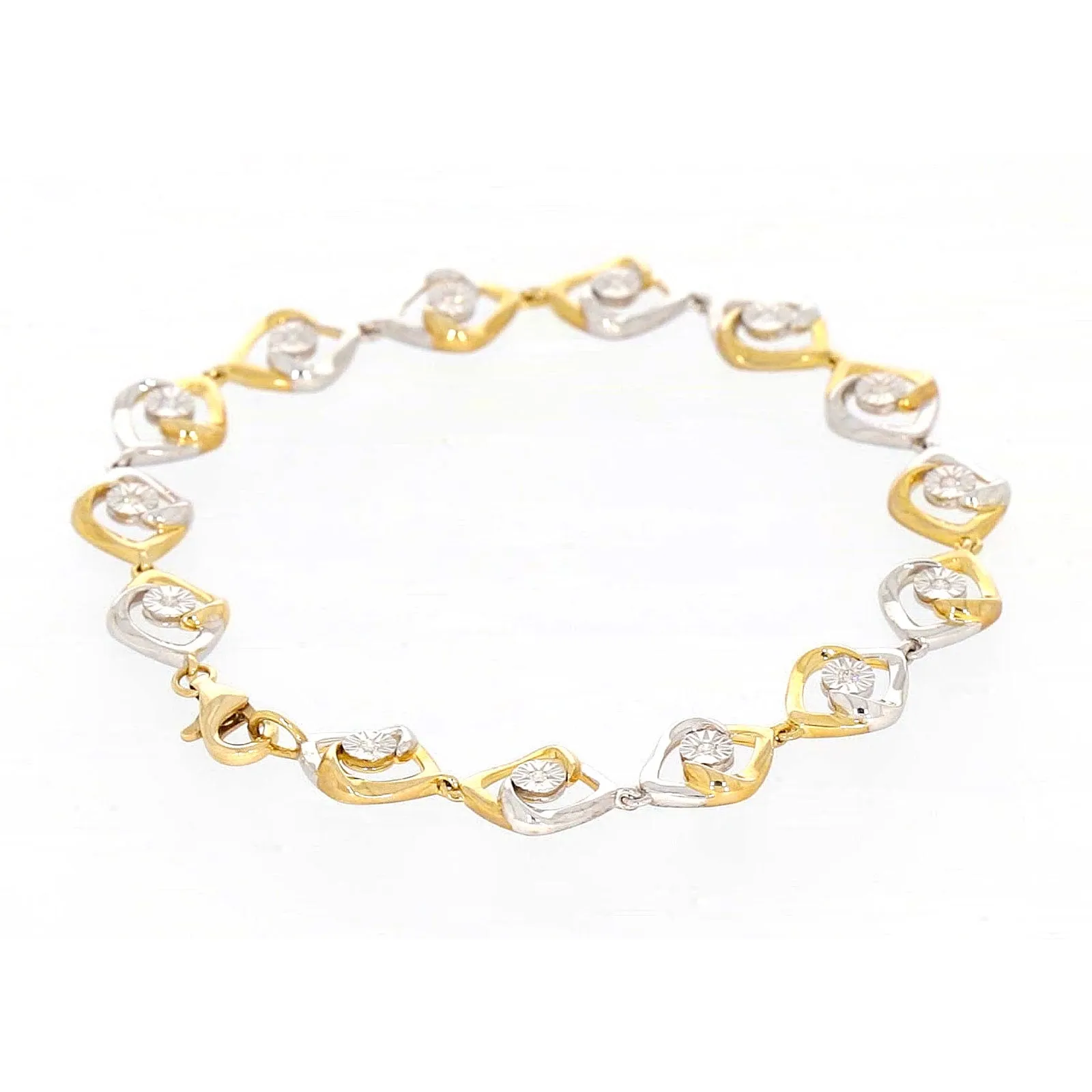 9ct Two Tone Gold with 0.12 CARAT tw of Diamonds Bracelet