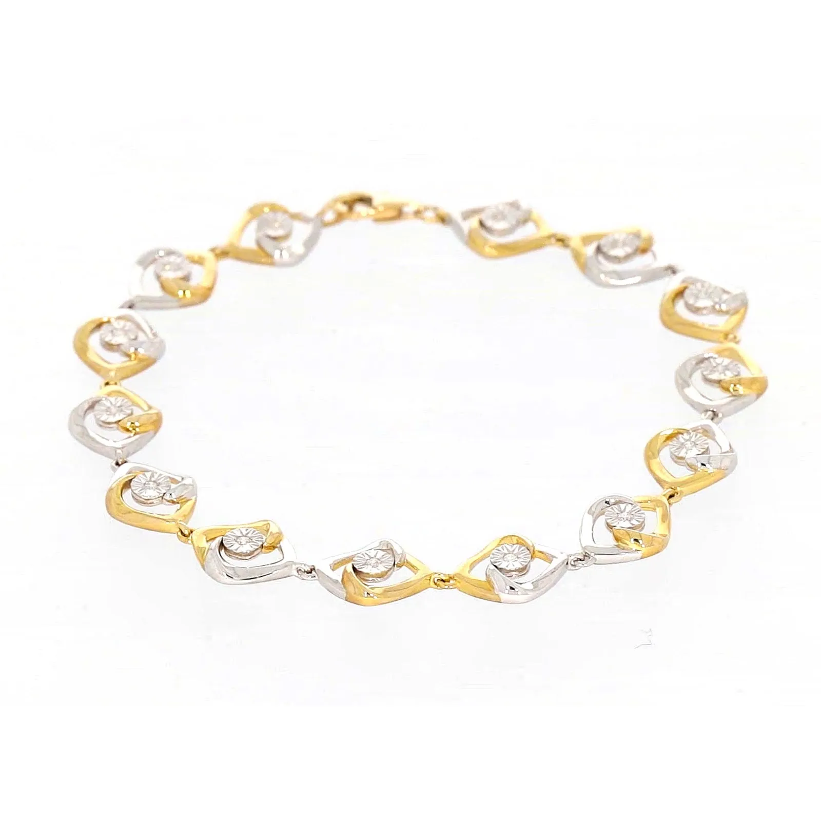 9ct Two Tone Gold with 0.12 CARAT tw of Diamonds Bracelet