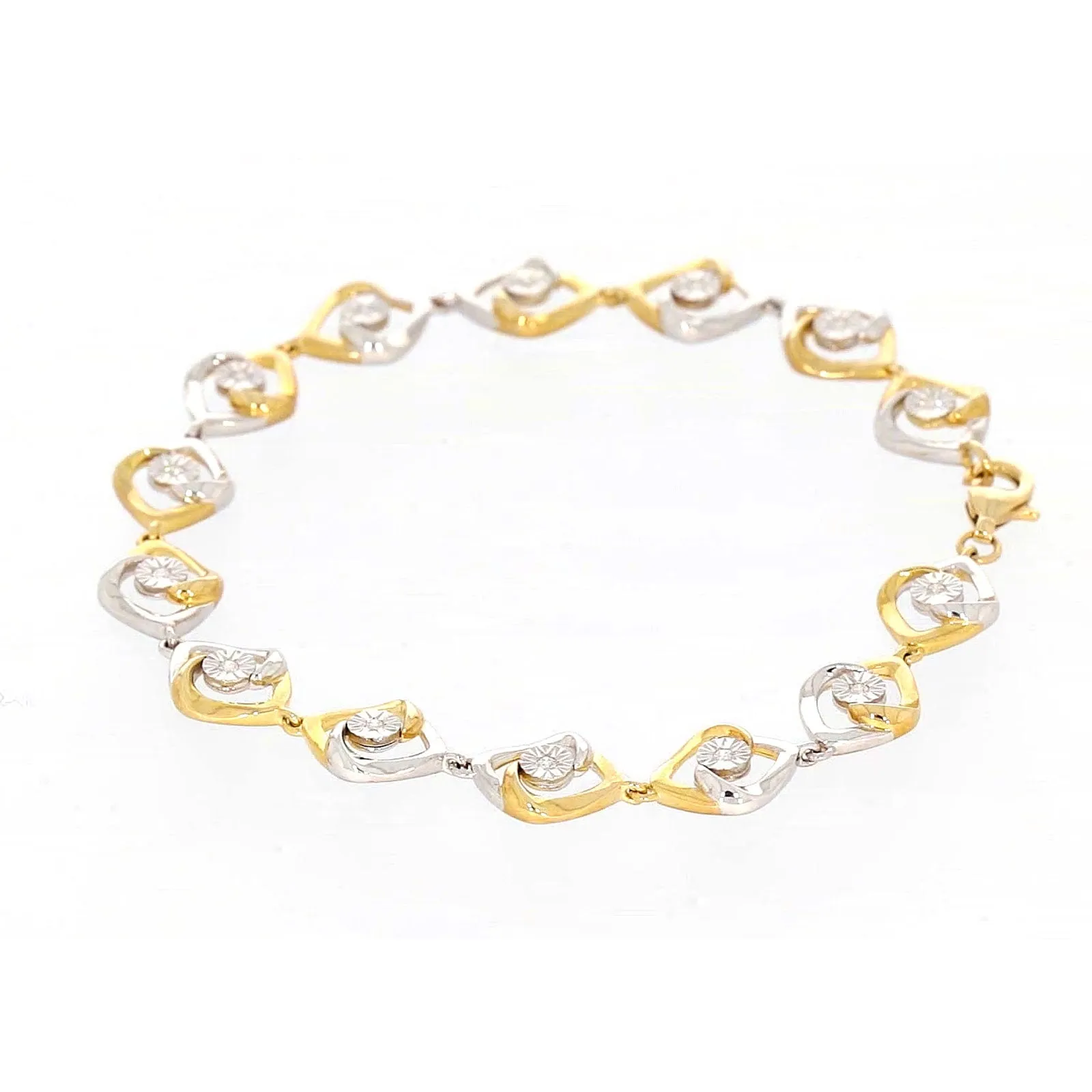 9ct Two Tone Gold with 0.12 CARAT tw of Diamonds Bracelet