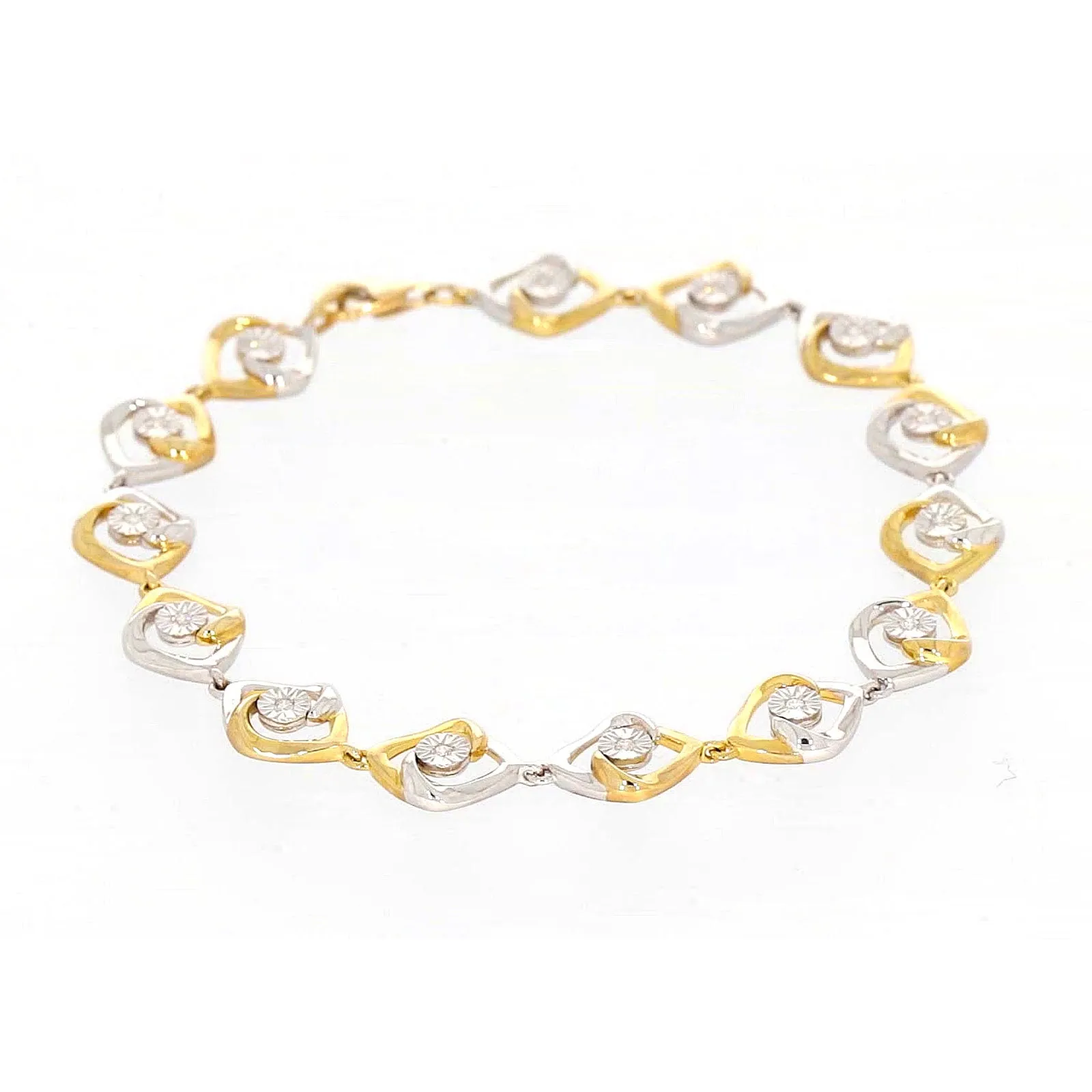 9ct Two Tone Gold with 0.12 CARAT tw of Diamonds Bracelet