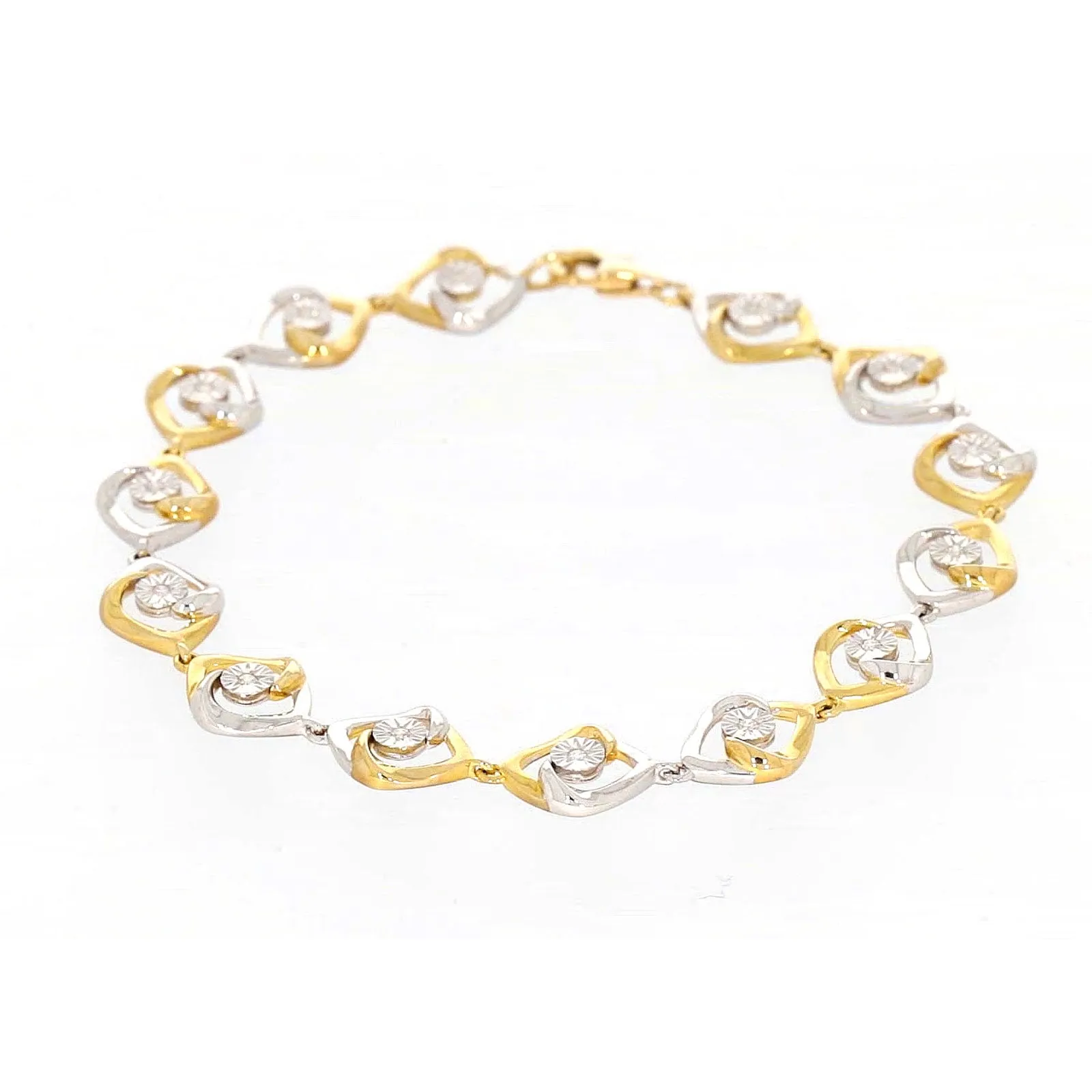 9ct Two Tone Gold with 0.12 CARAT tw of Diamonds Bracelet