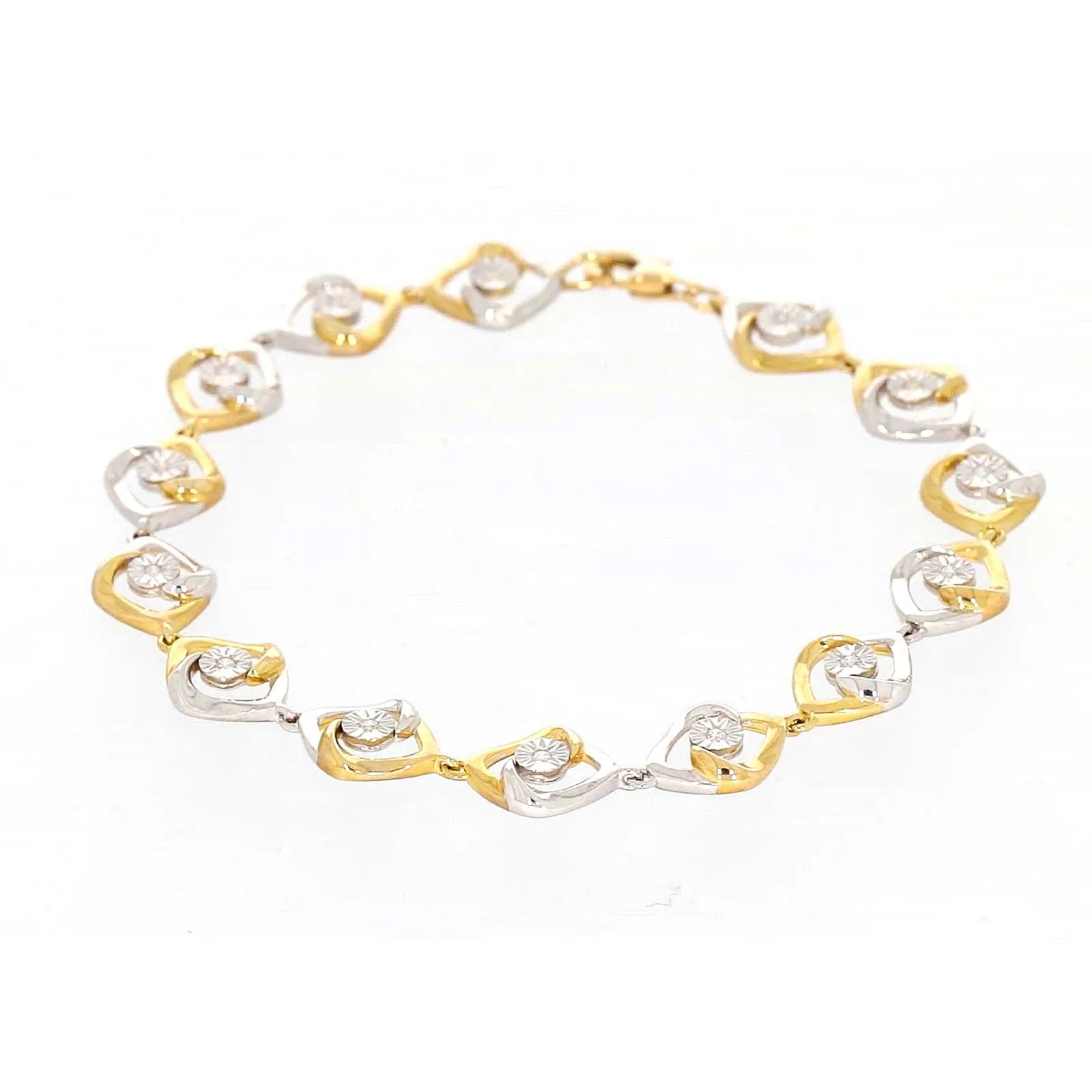 9ct Two Tone Gold with 0.12 CARAT tw of Diamonds Bracelet