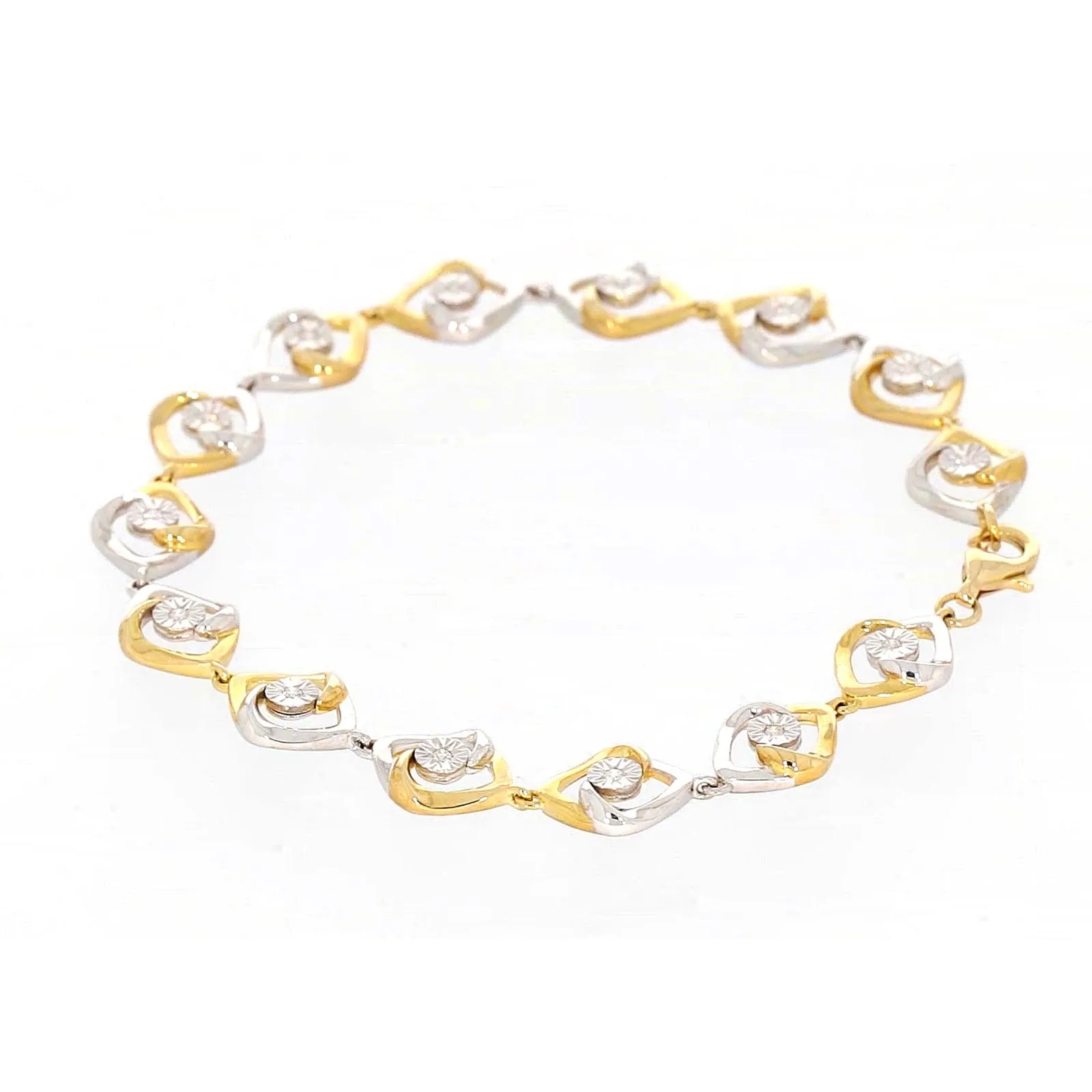 9ct Two Tone Gold with 0.12 CARAT tw of Diamonds Bracelet