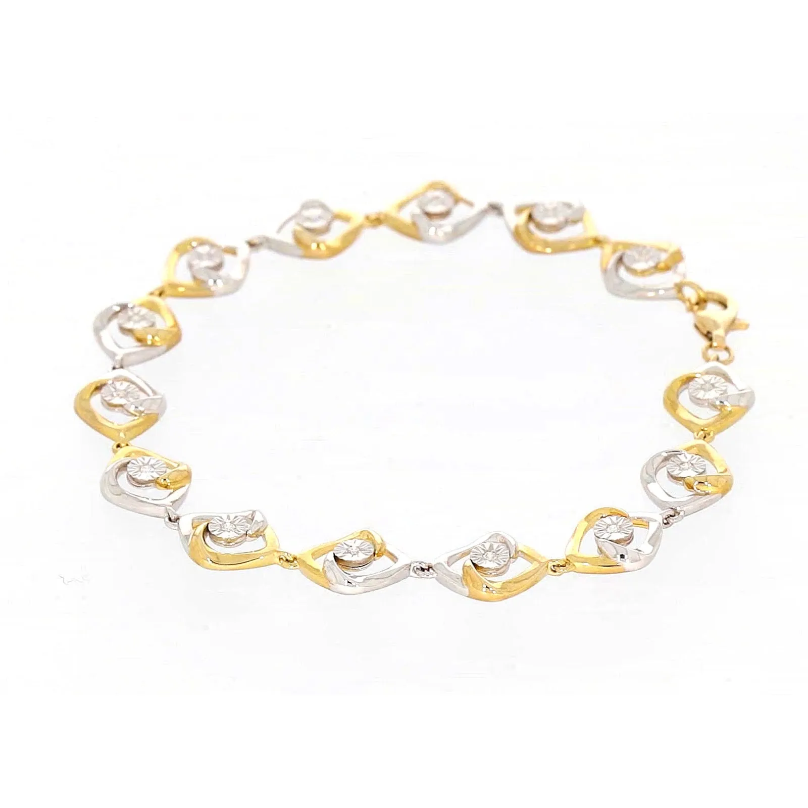 9ct Two Tone Gold with 0.12 CARAT tw of Diamonds Bracelet