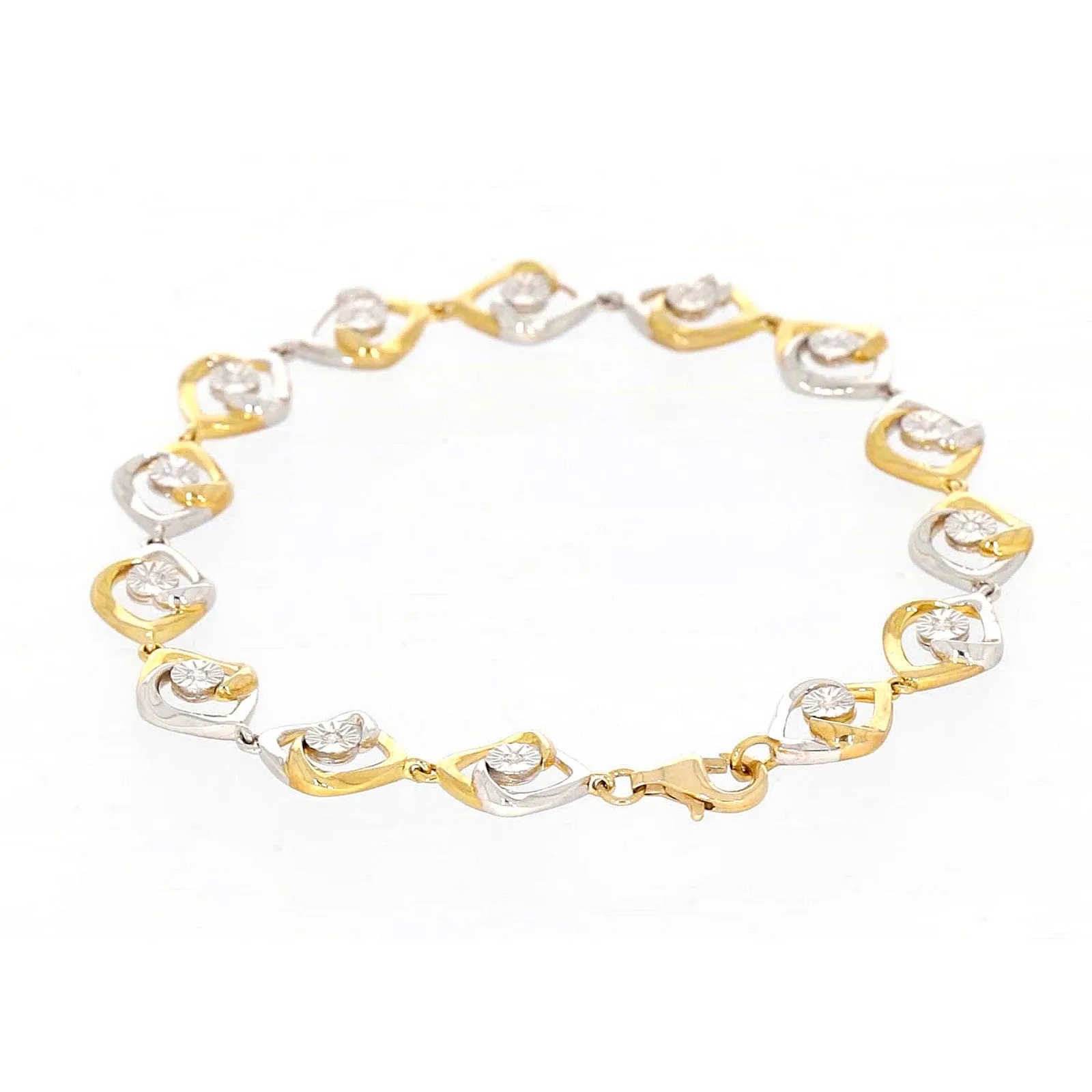 9ct Two Tone Gold with 0.12 CARAT tw of Diamonds Bracelet