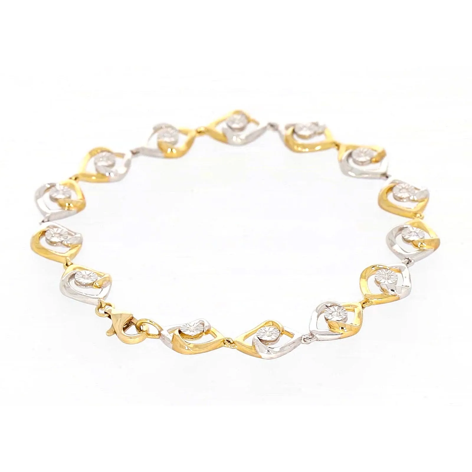 9ct Two Tone Gold with 0.12 CARAT tw of Diamonds Bracelet