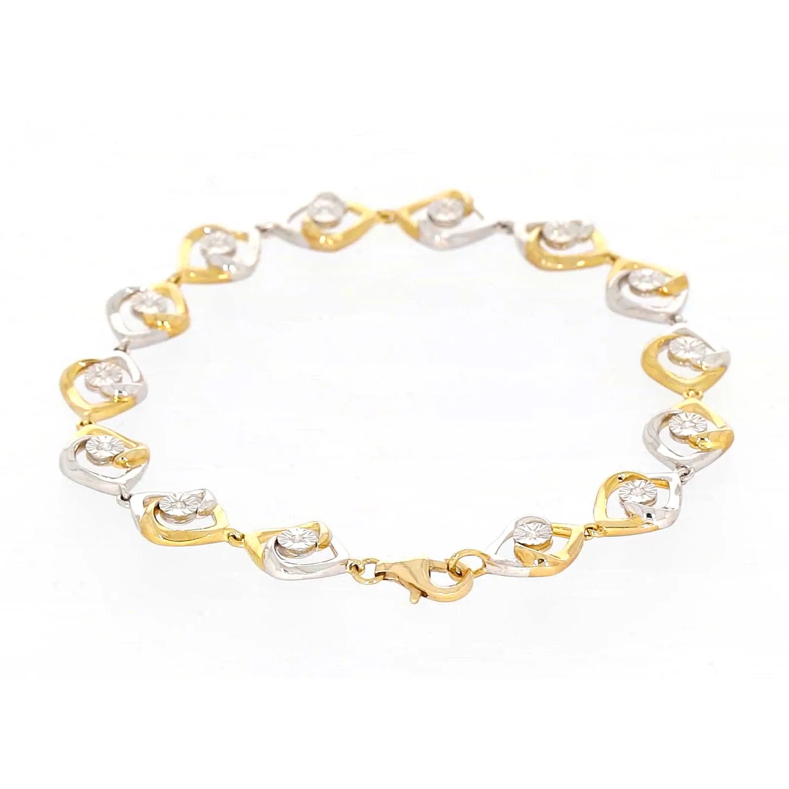 9ct Two Tone Gold with 0.12 CARAT tw of Diamonds Bracelet