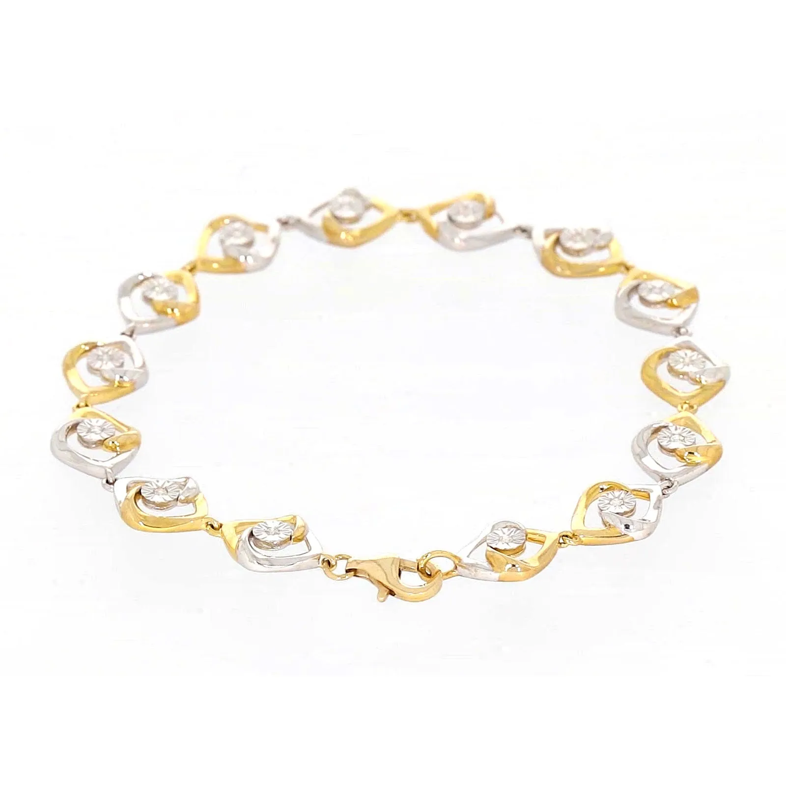 9ct Two Tone Gold with 0.12 CARAT tw of Diamonds Bracelet