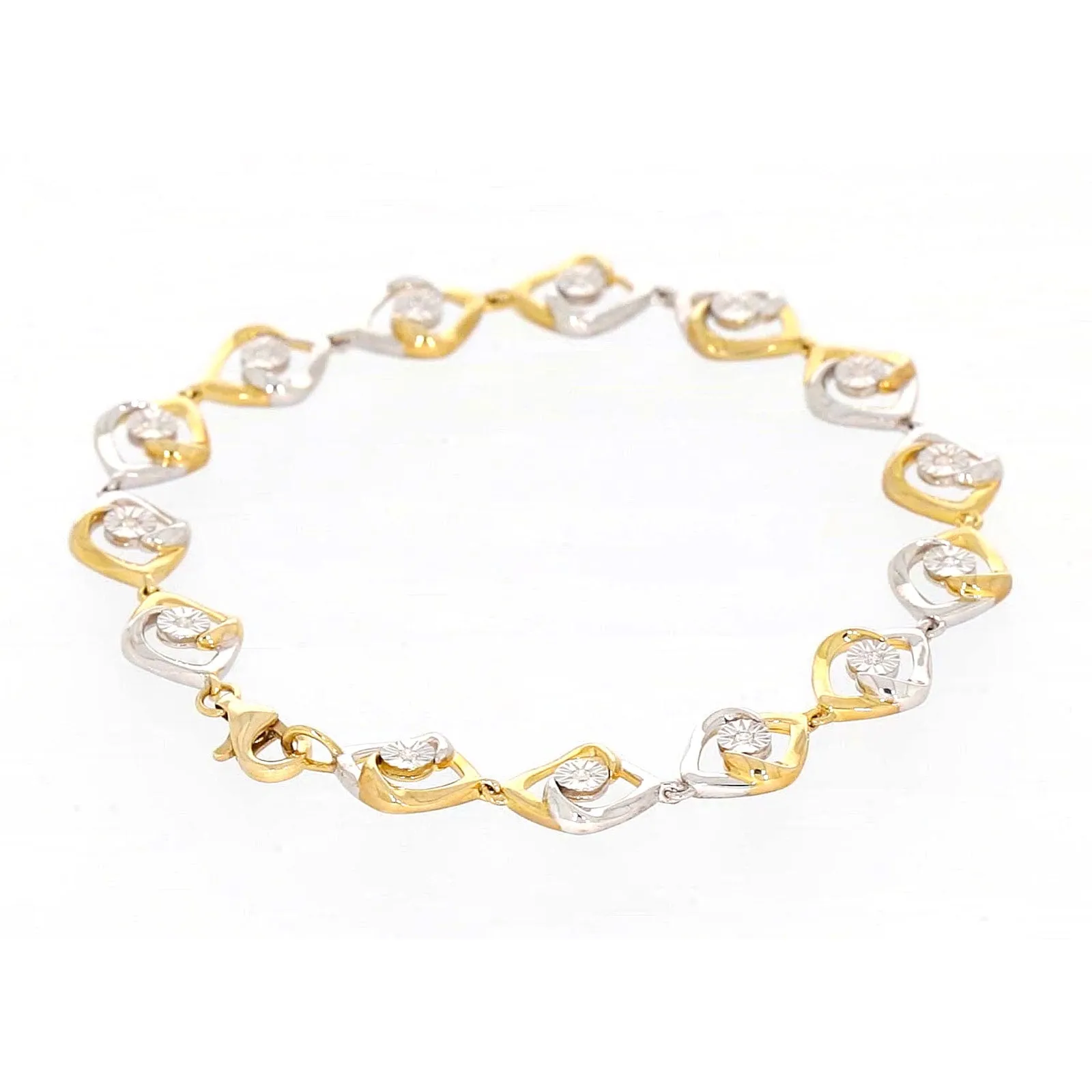 9ct Two Tone Gold with 0.12 CARAT tw of Diamonds Bracelet