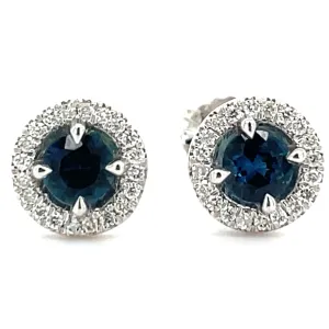 9ct White Gold Earth Grown 0.40ct Sapphire And 0.10ct Diamond Stud Earrings