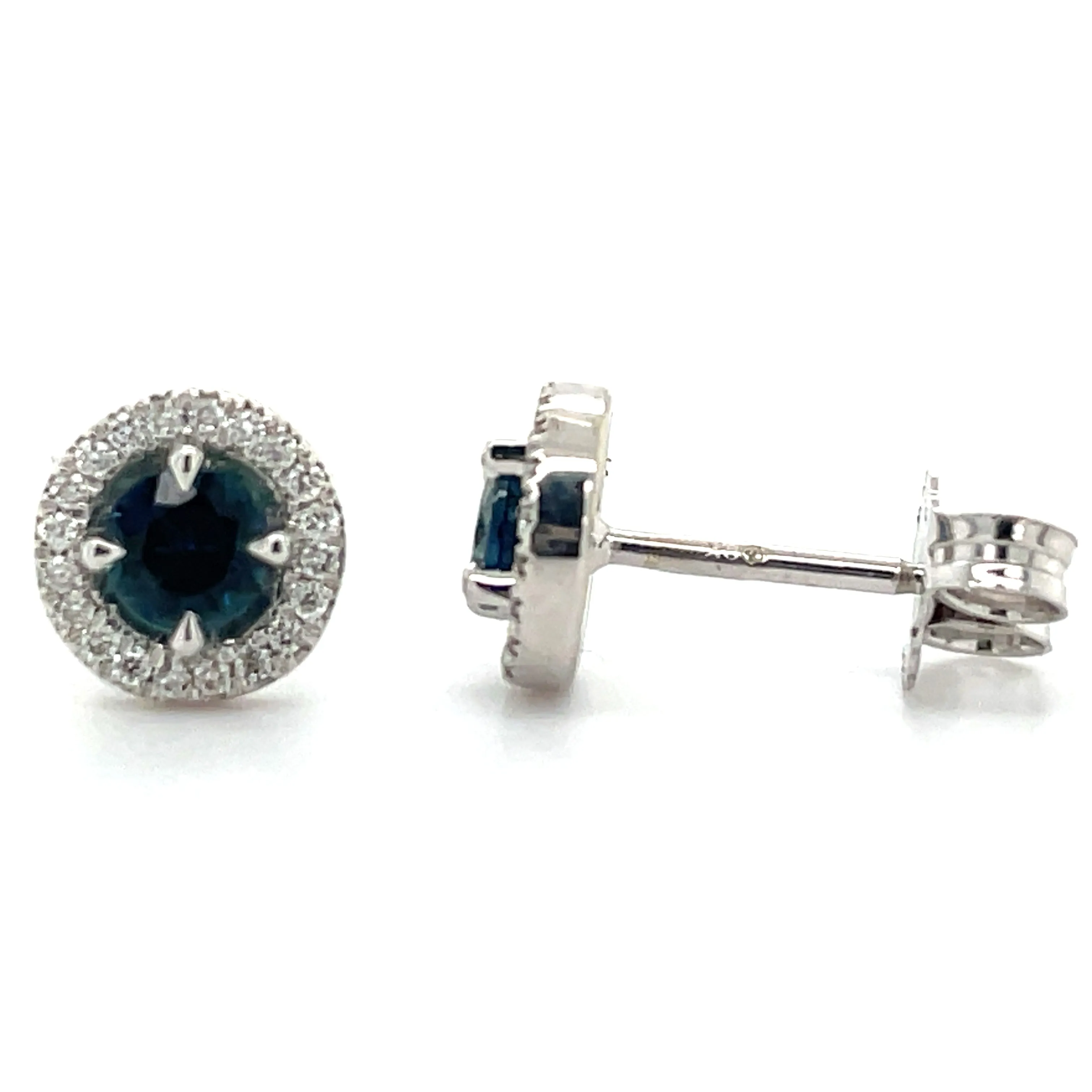 9ct White Gold Earth Grown 0.40ct Sapphire And 0.10ct Diamond Stud Earrings