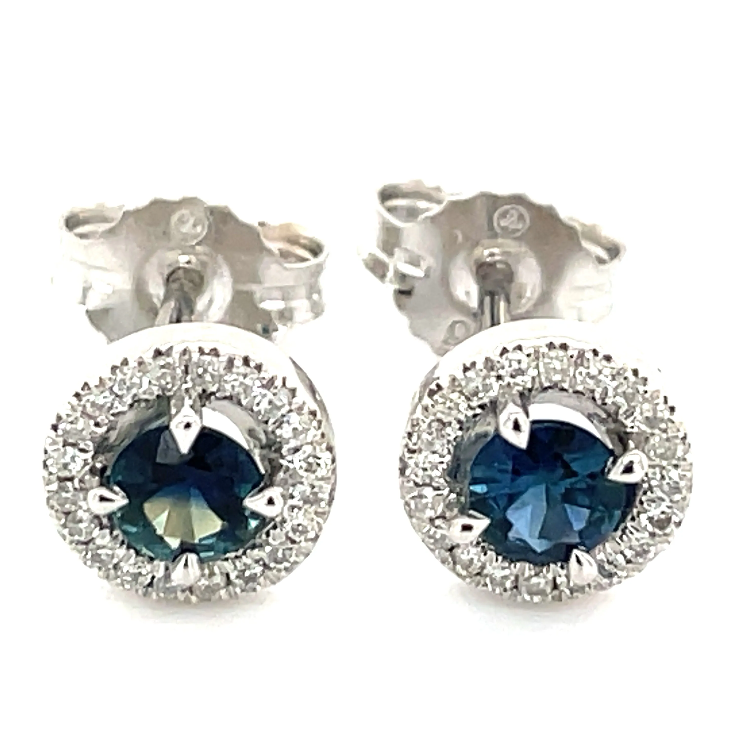 9ct White Gold Earth Grown 0.40ct Sapphire And 0.10ct Diamond Stud Earrings