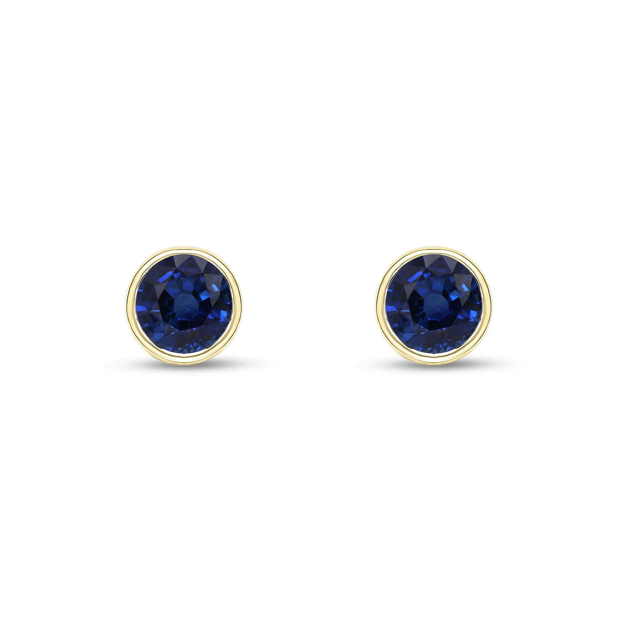 9ct Yellow Gold 5mm Sapphire Rubover Stud Earrings 1.22ct