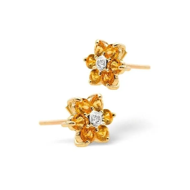 Acotis Diamonds 9K Gold 0.01ct Diamond 0.78ct Yellow Sapphire Earrings F2044