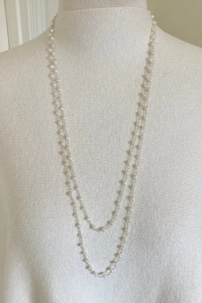 Amelia Pearl Necklace | 60” Freshwater White Round Pearls | Versatile Elegance | By Pearly Girls