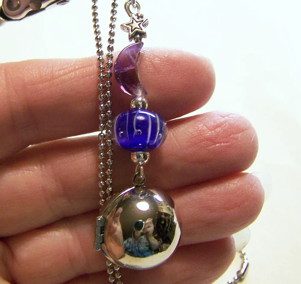 Amethyst Moon and Silver Sphere Galaxy Locket