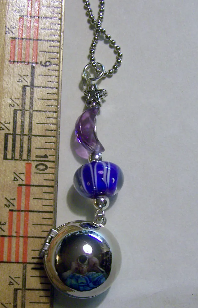 Amethyst Moon and Silver Sphere Galaxy Locket