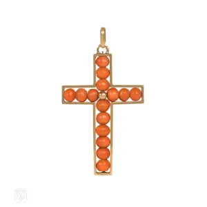 Antique gold and coral cross