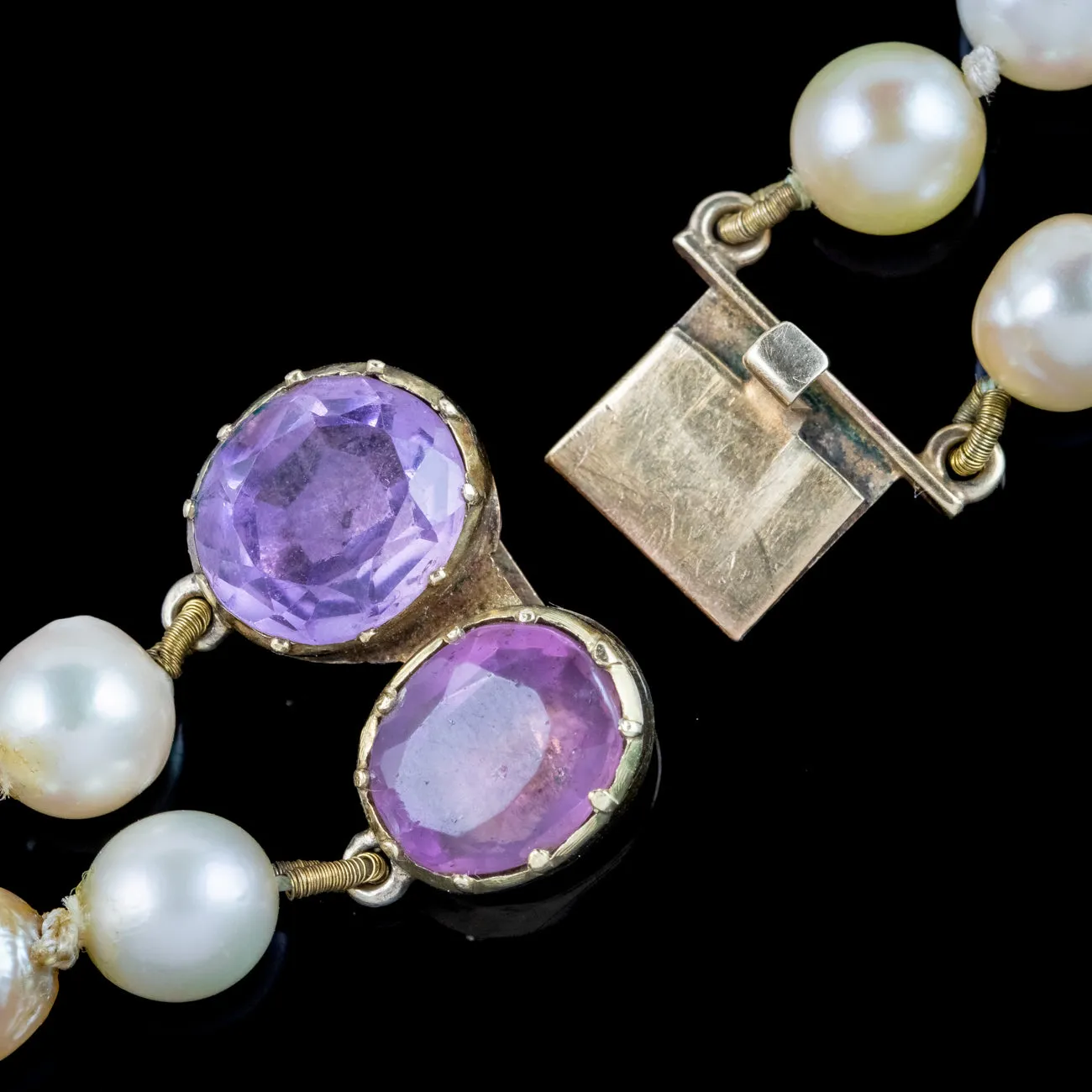 Antique Victorian Double Baroque Pearl Choker Necklace Amethyst Clasp