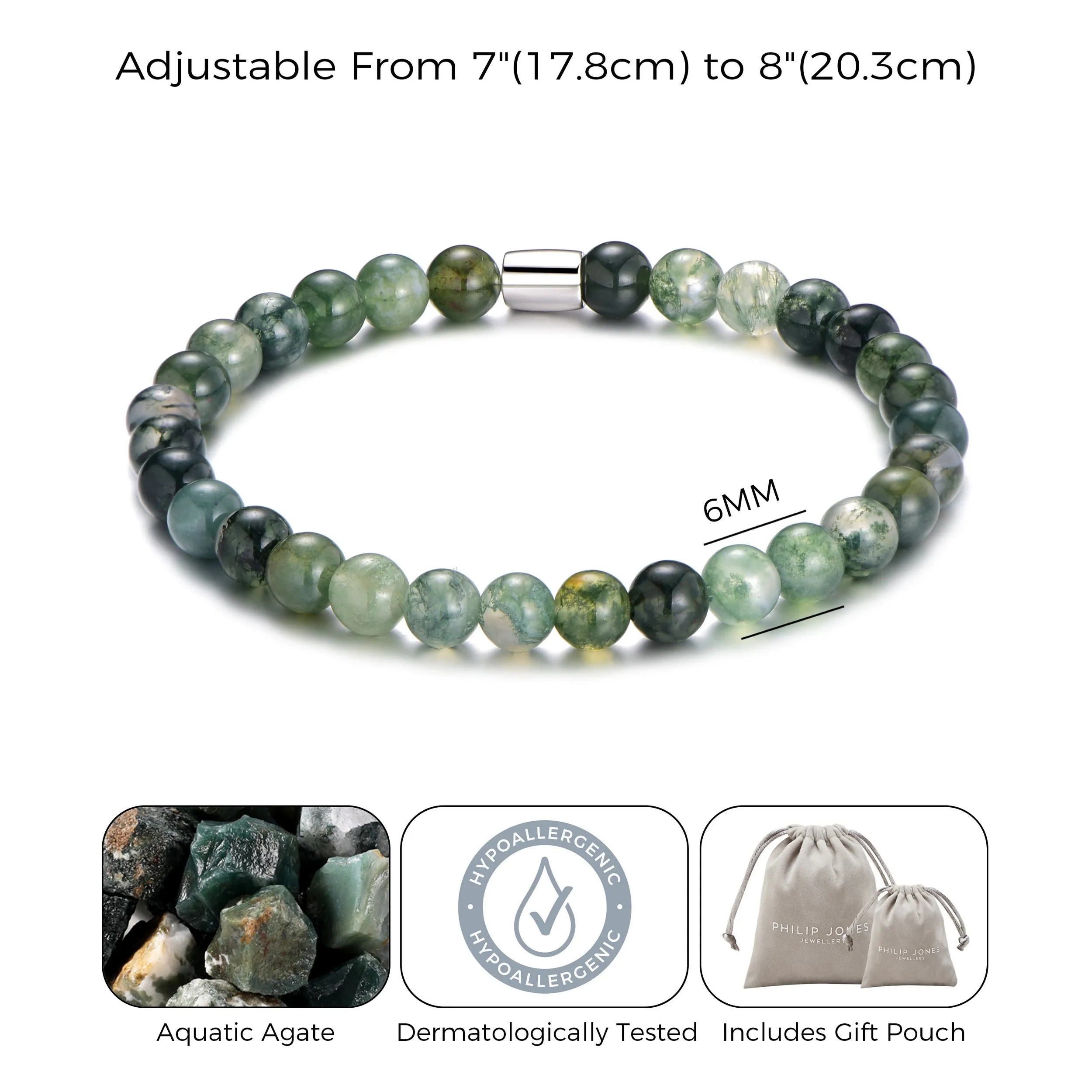 Aquatic Agate Gemstone Stretch Bracelet for Women