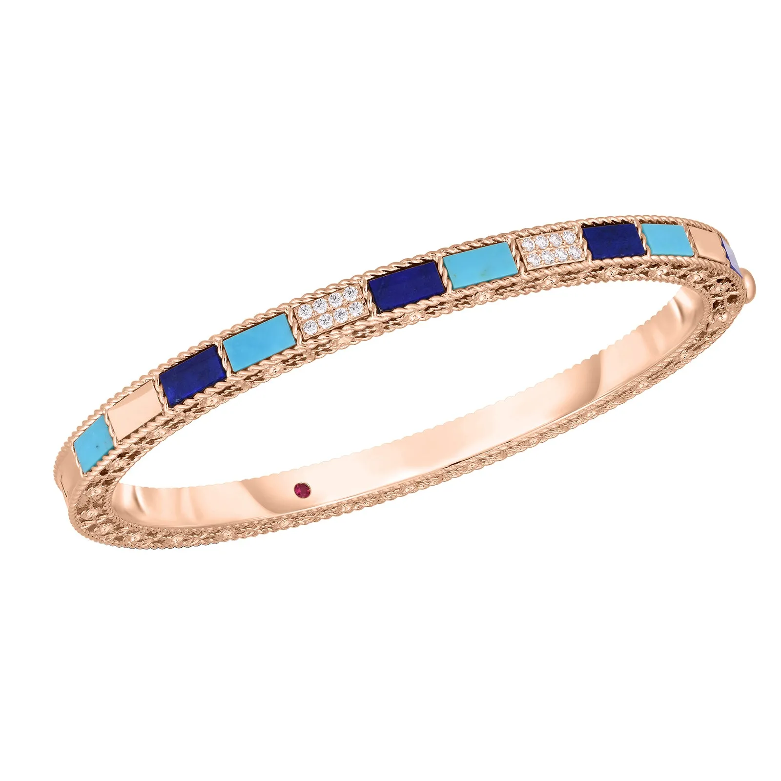 Art Deco Bangle in Lapis, Turquoise, & Diamond