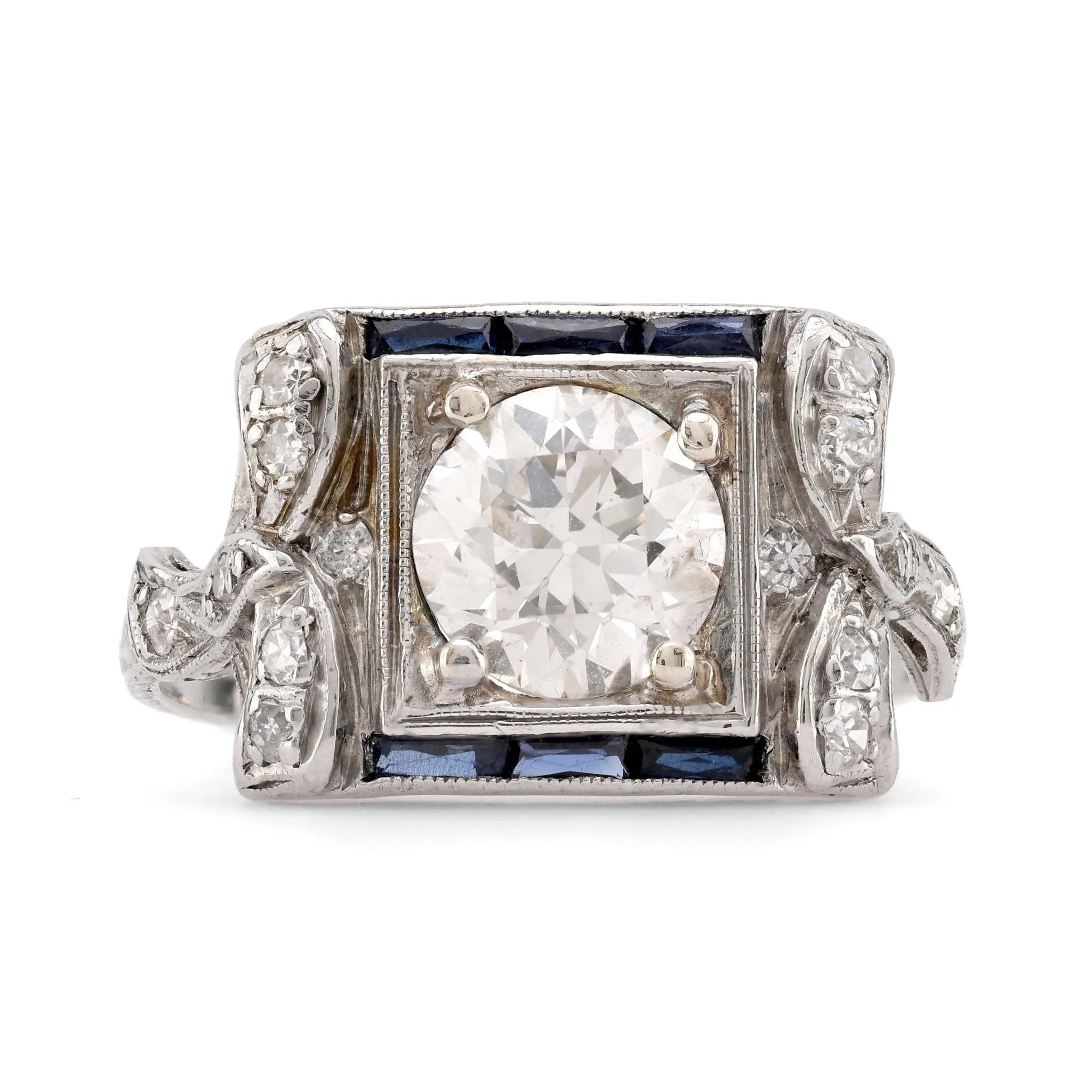 Art Deco Diamond Sapphire Platinum Cocktail Ring