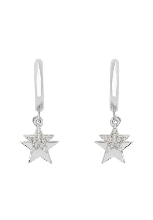 Astro Double Star Huggie Hoop Earring Silver