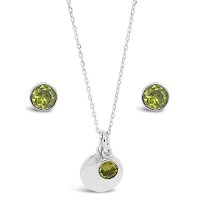 August Birthstone Sterling Silver Pendant And Earrings Set