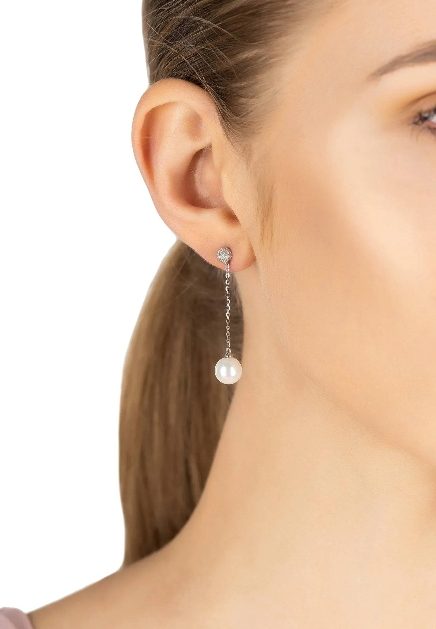 Ball Chain & Pearl Earrings Silver