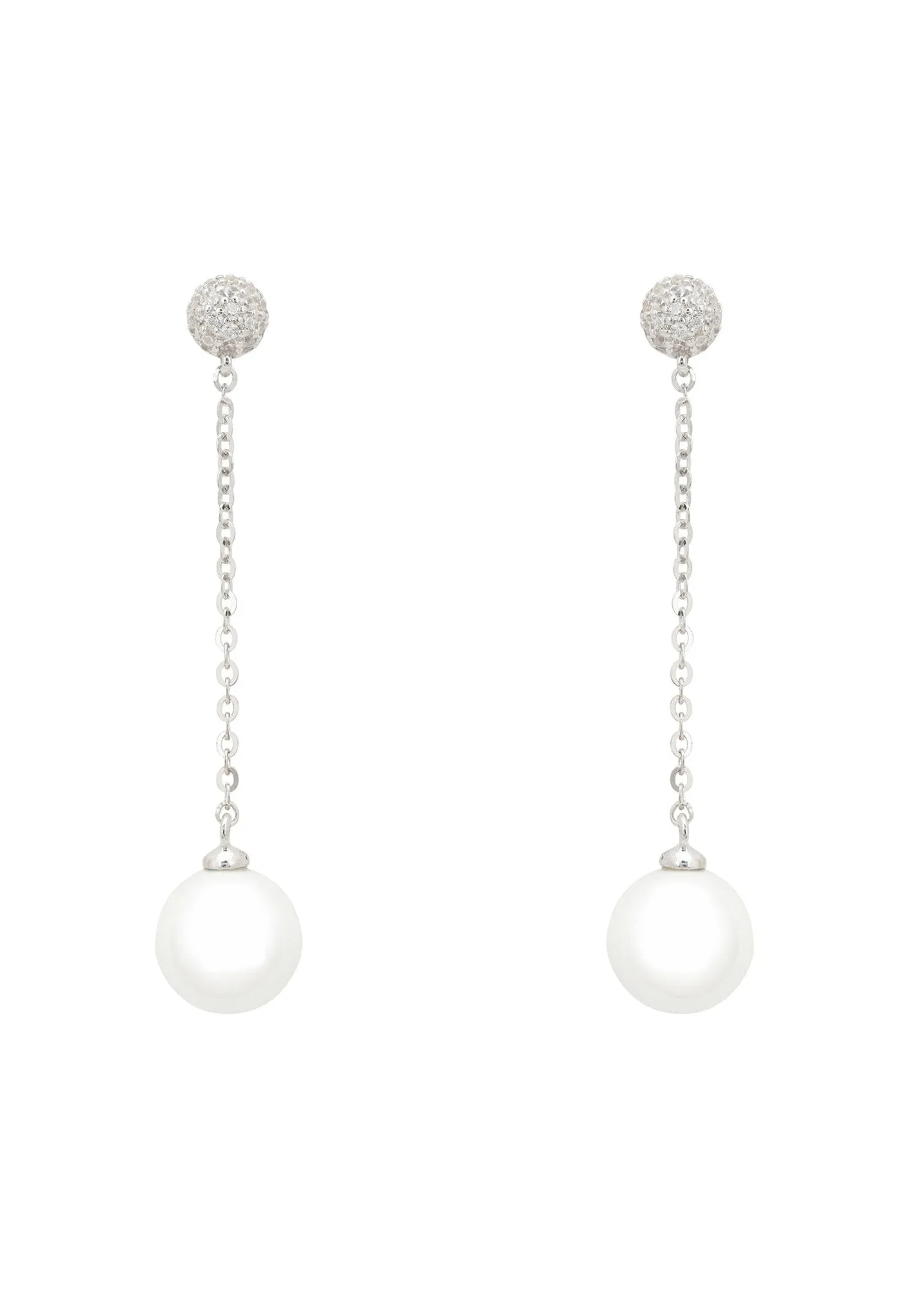 Ball Chain & Pearl Earrings Silver