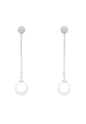 Ball Chain & Pearl Earrings Silver