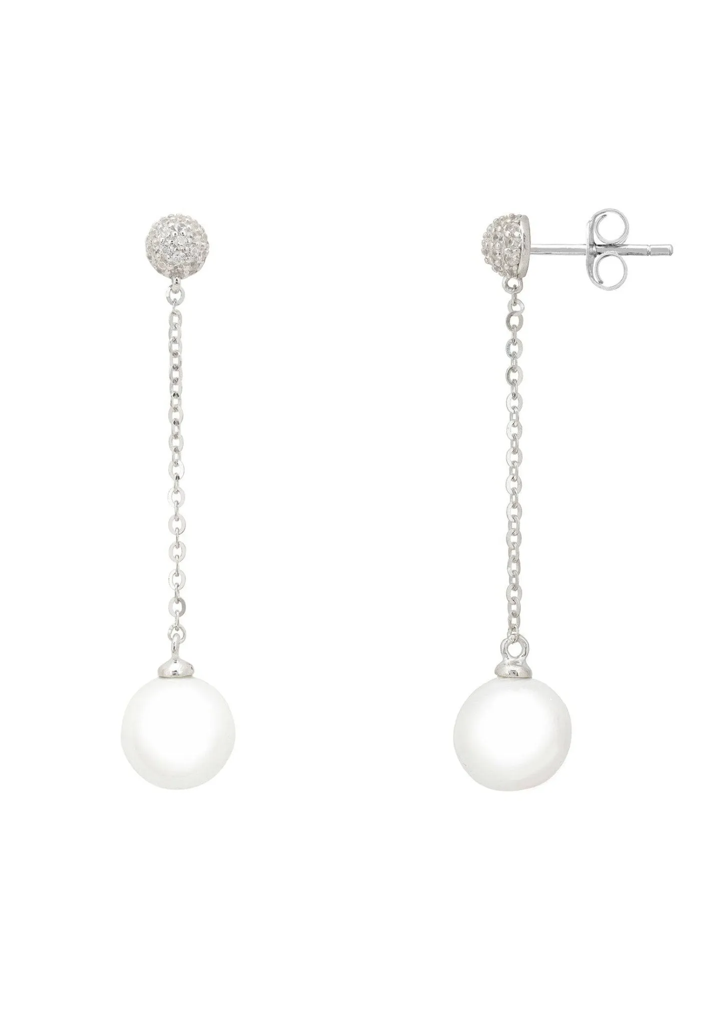 Ball Chain & Pearl Earrings Silver