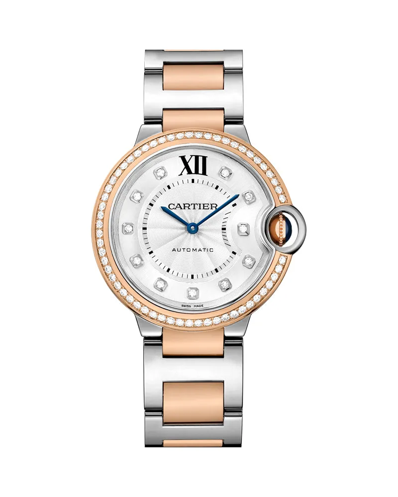 BALLON BLEU DE CARTIER, 36 MM, ROSE GOLD AND STEEL, DIAMONDS