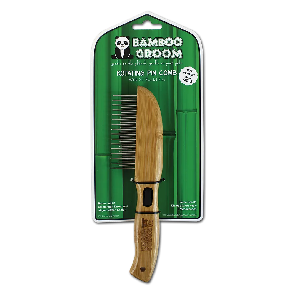 Bamboo Groom Rotating Pin Comb with 31 Rounded Pins