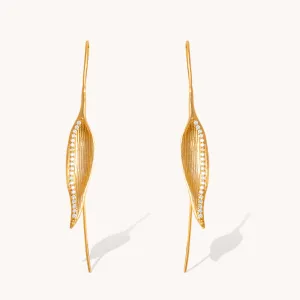 Bamboo Leaf Gold Drop Earrings W.