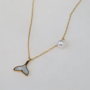 Batan | Mother of Pearl Whale Tail & Freshwater Gold Plated Pendant Neckalce