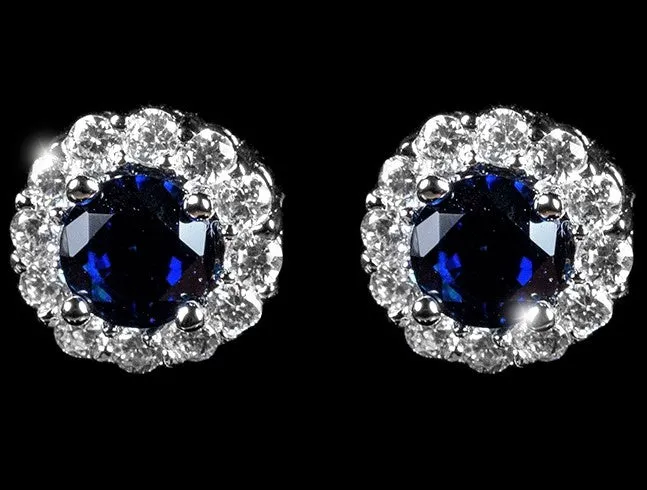 Belle Sapphire Blue Halo Stud Earrings | 2ct