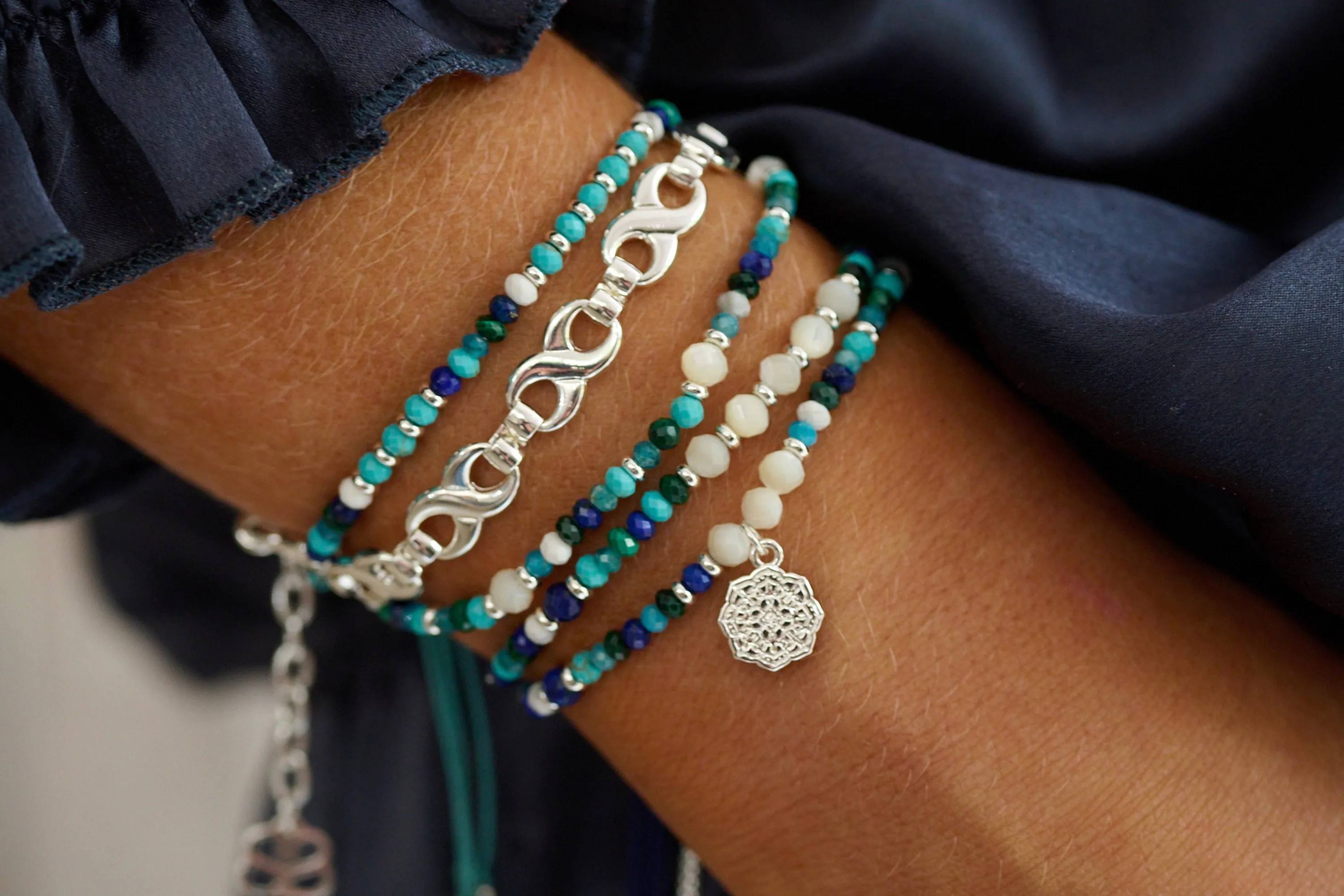 Berry Silver Gemstone Bracelet Stack