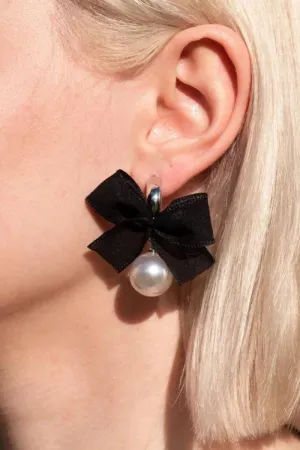 Black Bow/ Pearl Earrings