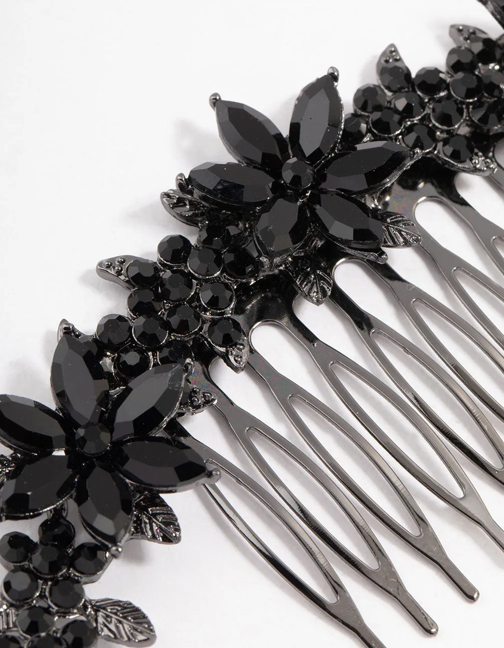 Black Coated Simple Diamante Flower Hair Comb