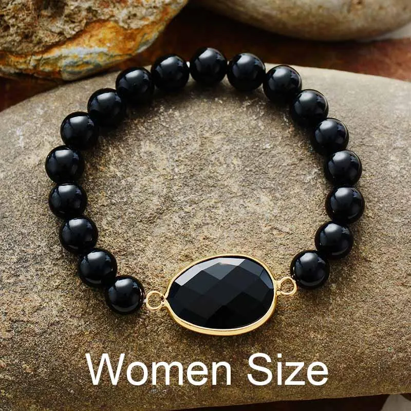 Black Onyx Charm & Beads Stretchy Bracelet