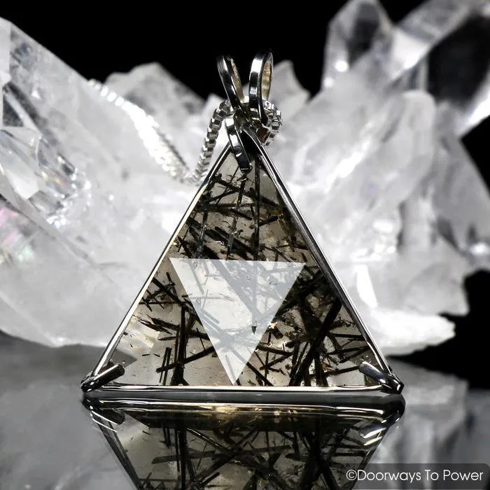 Black Tourmalinated Clear Quartz Star of David Vogel Crystal Triangle Pendant